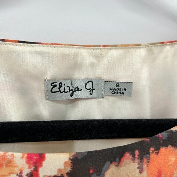 ELIZA J Orange Brown Cream Smock Waist 3/4 Sleeve Cold Shoulder Sheath Dress 8 - Picture 8 of 9